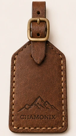 Concept d’étiquette de bagage en cuir avec un motif du Mont-Blanc